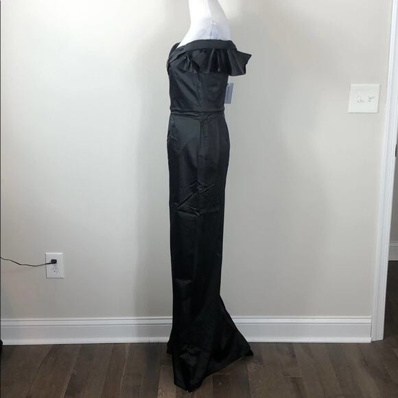 Marchesa Notte Off Shoulder Satin Draped Dress Black Size 0 - Picture 7 of 8